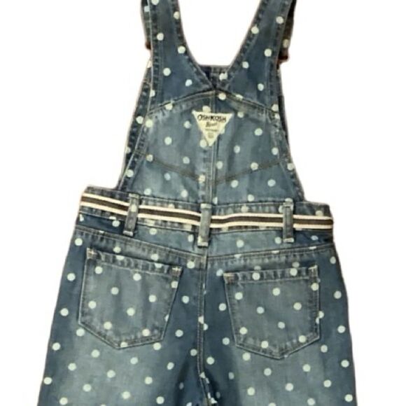 Oshkosh Polka Dot Overalls 3T Blue Denim Bibbed White Circles Tie Belt Vestbak - Picture 8 of 15
